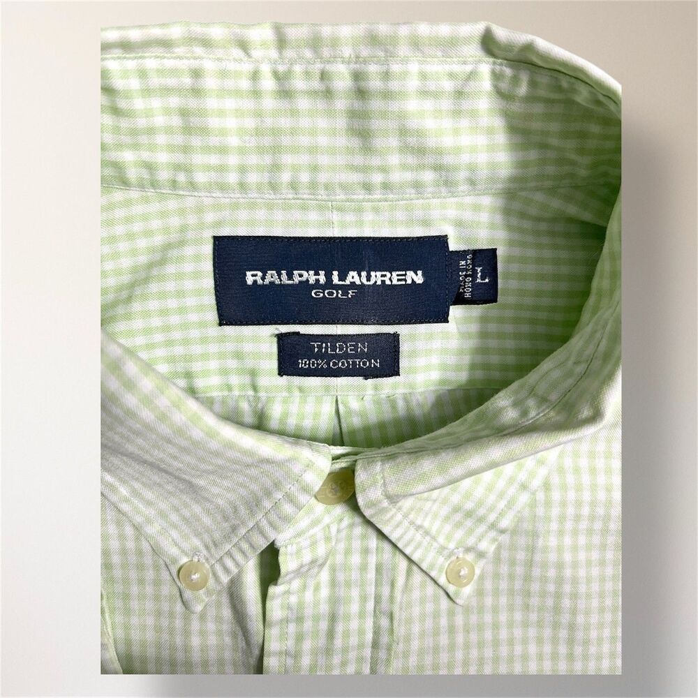 Ralph‎ Lauren Tilden Golf L Green White Plaid Button Down Pony Long Sleeve Shirt - Picture 7 of 9